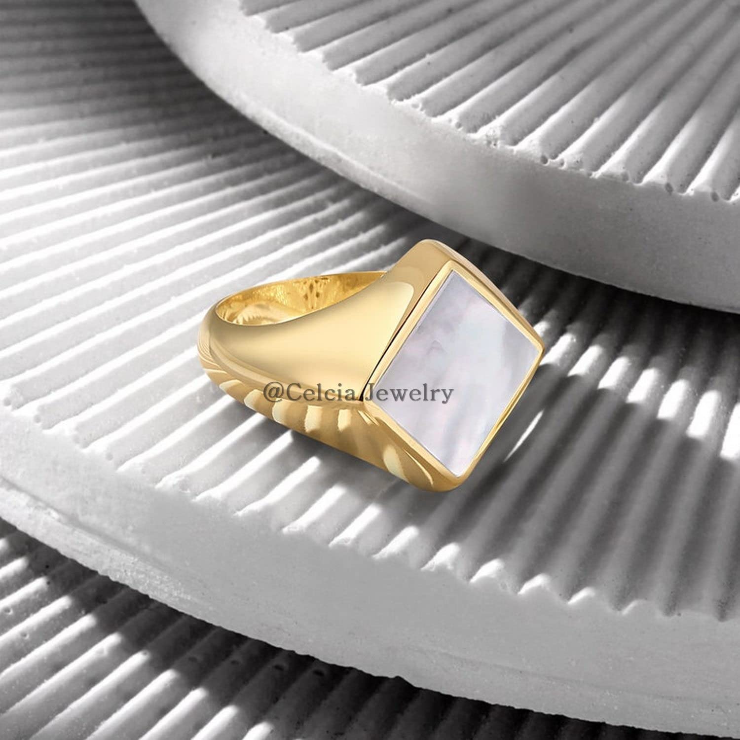 Anillo cuadrado plano con piedras preciosas de color blanco perla natural, oro sobre plata de ley 925, joyería hermosa, regalos de cumpleaños para hombres, regalos de aniversario