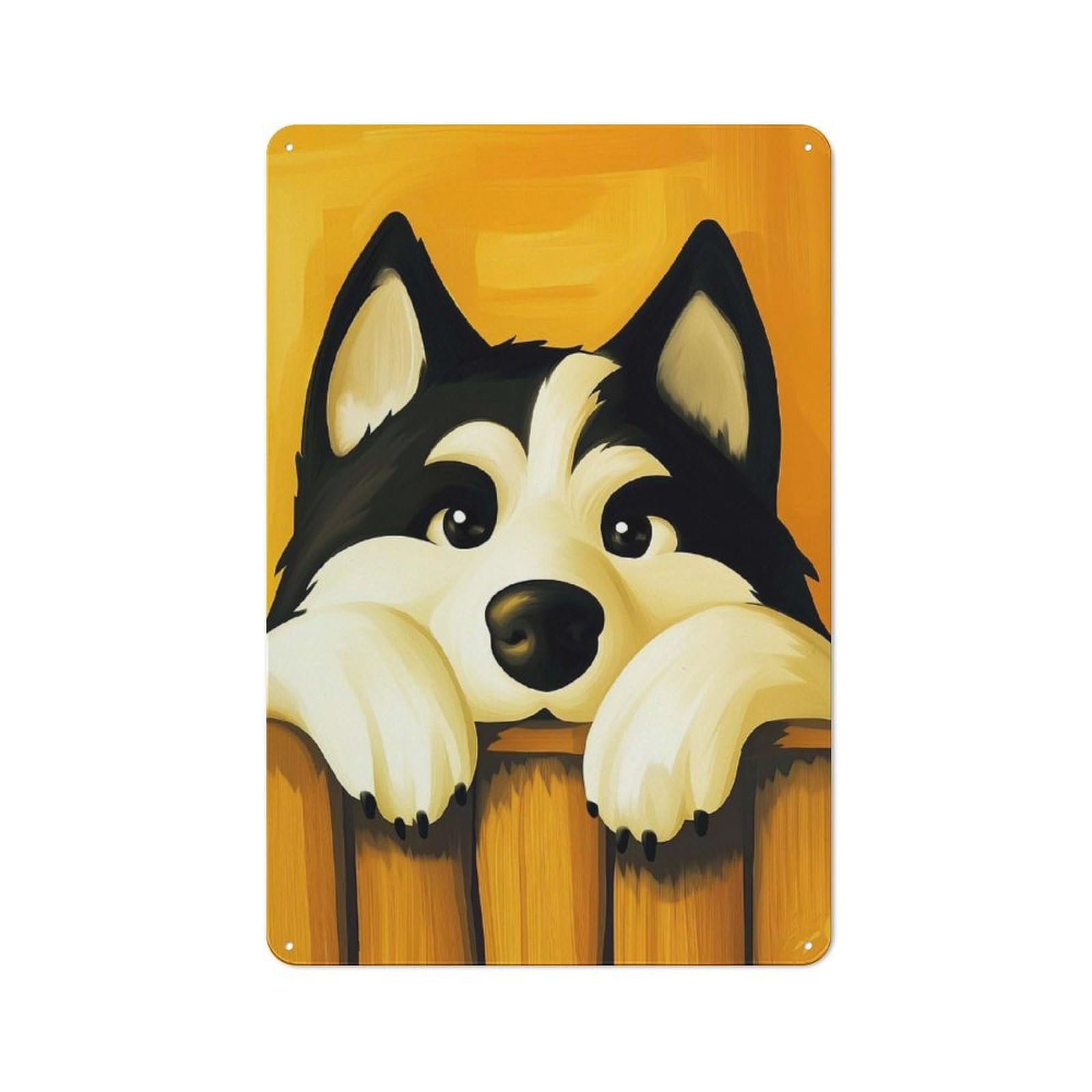 Junmoney Style-2 Tin Sign 30X20cm With Husky Peeking Over Fence For Hallway Wall, Rustic Decor, For Vintage Wall Decor Fans, For Garage And Workshop Walls