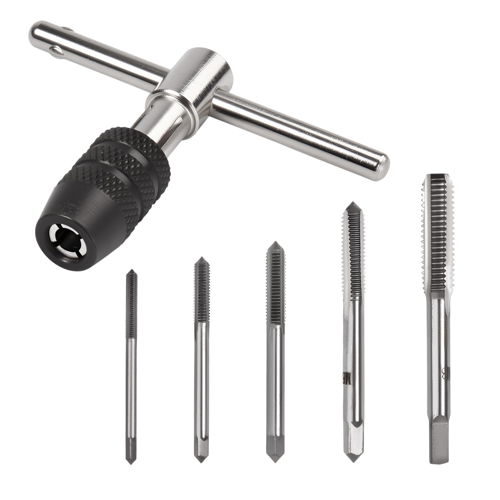 SPEEDWOX 5 Pcs Metric Tap and Die Set Small Hand Screw Metric Thread Taps M3 M4 M5 M6 M8 HSS Tapping Tools with Adjustable Tap Wrench and Storage Box for Furniture Assembly, Mechanical Manufacturing