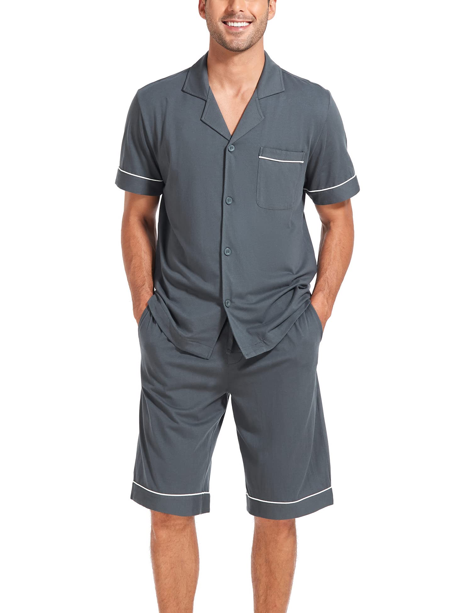 COLORFULLEAF Men's 100% Cotton Short Sleeve Pajama Set