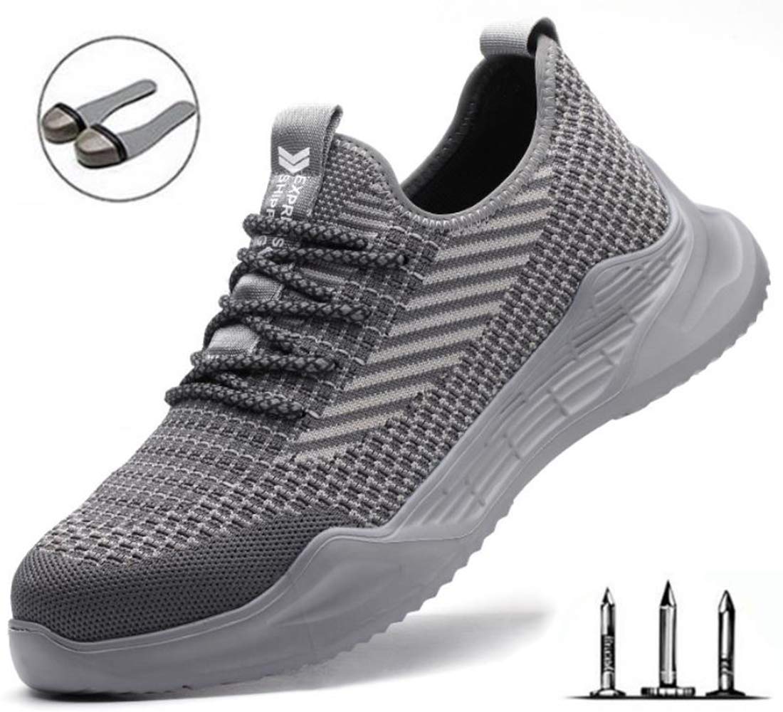 CanKun Men's Safety Shoes,with Strip Steel Head And Kevlar Midsole Breathable Sneaker Puncture Proof Safety Shoes Comfortable,Gray,37