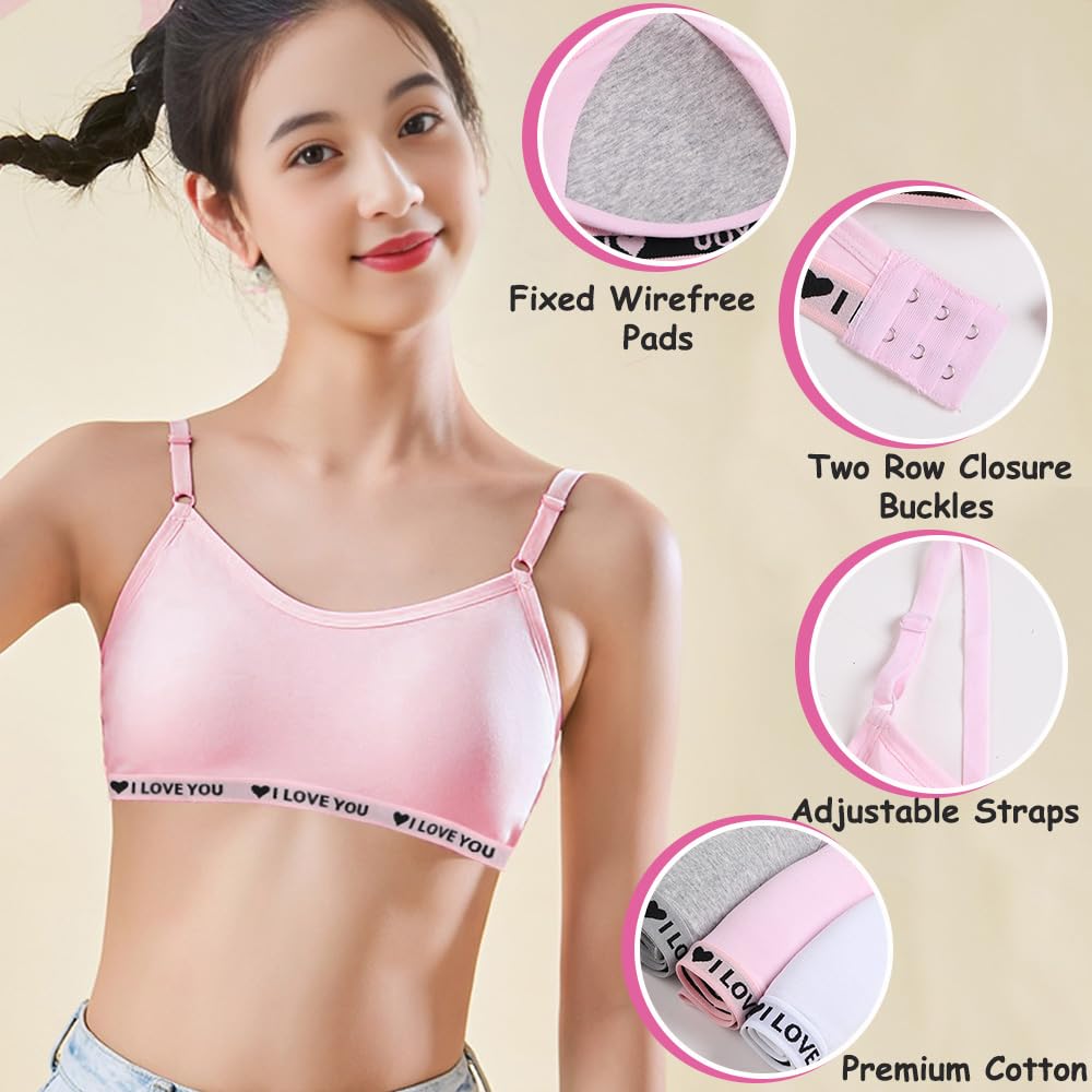 HXZASFG Sujetador Deportivo para niñas Bralette de Entrenamiento de algodón con Almohadilla Fija para el Busto y Correa Ajustable Ropa Interior sin Cables Top Corto para Adolescentes de 10 a 18 años