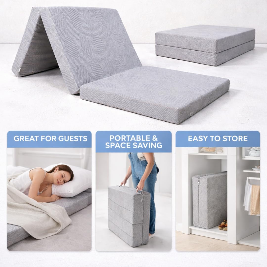 Sleepezee Premium Tri Fold Foldable Foam Mattress for Single Bed | Folding Single Bed Matterss for Sleeping on Floor, Travelling, Light Weight Soft Mattress (Space Grey, 72x36x2) 2