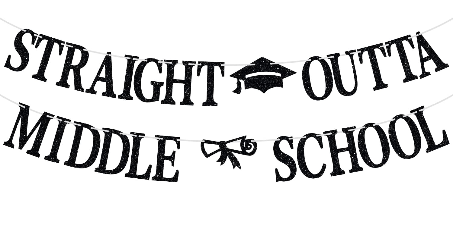 Straight Outta Middle School Banner, Congrats Grad/We are So Proud of You Bunting Sign, 2026 Graduation Party Decorations Supplies for Boy Girl Kids