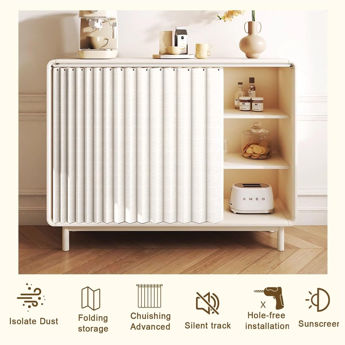 Tende Antipolvere Facili da installare con binari autoadesivi, Adatte per armadi, lavatrici e cucine-Beige- W70cmxH180cm