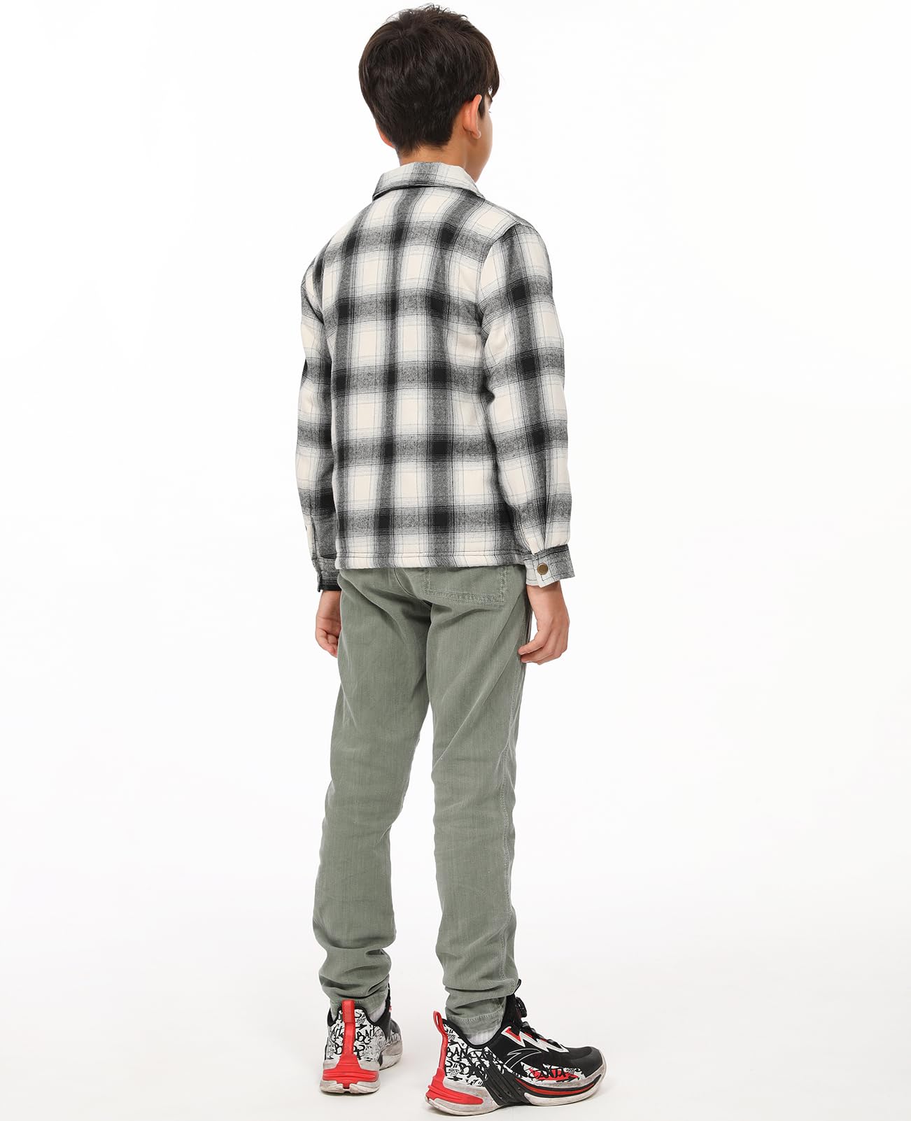 ZENTHACE Chaqueta de franela con forro de sherpa para niños y niñas, acogedora chaqueta a cuadros (género neutro)