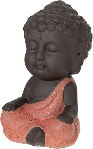 Miniatura 7 de FENGSHUI-CAISHEN Estatua de Little Buddha, figura de Buda bebé, arcilla hecha a mano para meditar decoración de escritorio zen para interiores