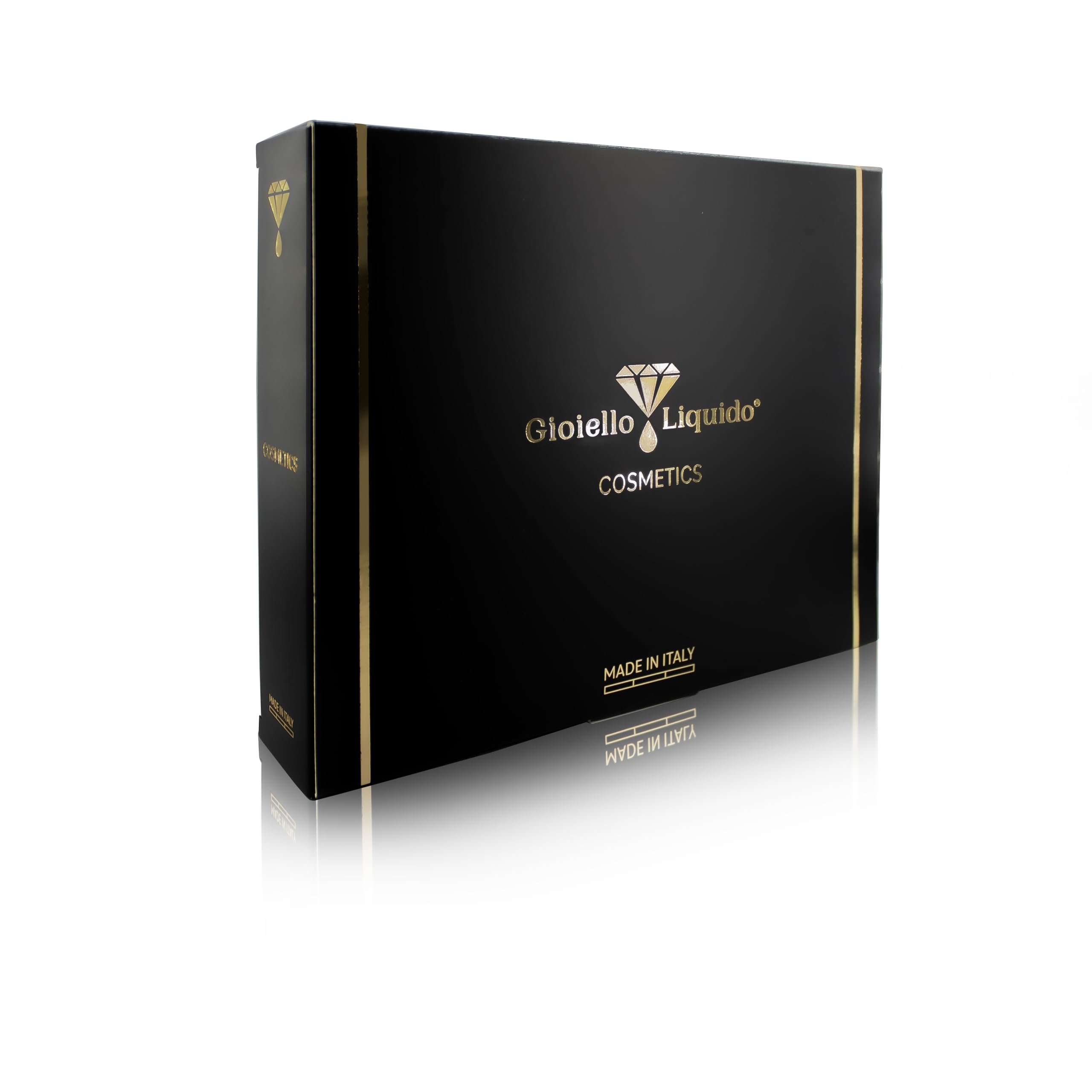 Pflegende Geschenkbox – Gesichtscreme mit Kollloidalgold, X50 Anti-Aging + Anti-Fleckenöl mit Gold 24 Karat und 7 ätherischen Ölen – Gratis Proben-Set – Box mit 30 ml – Gioiello Liquido