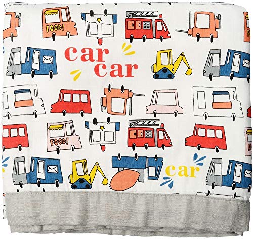 Little Jump Muslin Toddler Blanket -Firetruck Print Bamboo Muslin Quilt - Oversized 47"