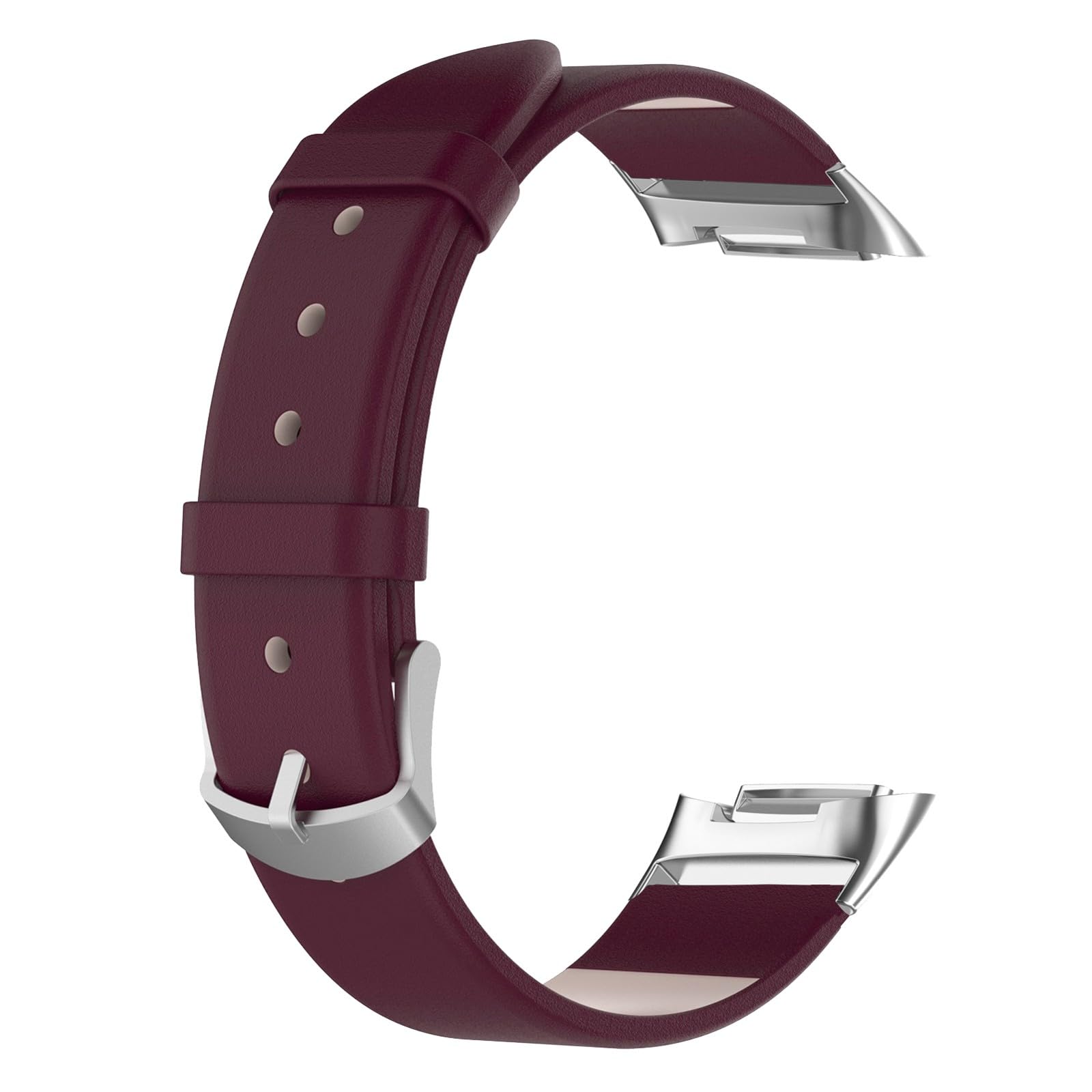 Premium Leather Band for Fitbit Charge 5/6 Activity Tracker - Adjustable Replacement Wristband (Wine)
