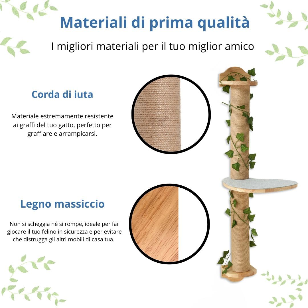 Tiragraffi a parete – Albero tiragraffi da parete facile da montare – Elementi da parete per gatti con piattaforma antiscivolo per stimolare il gioco dei gatti