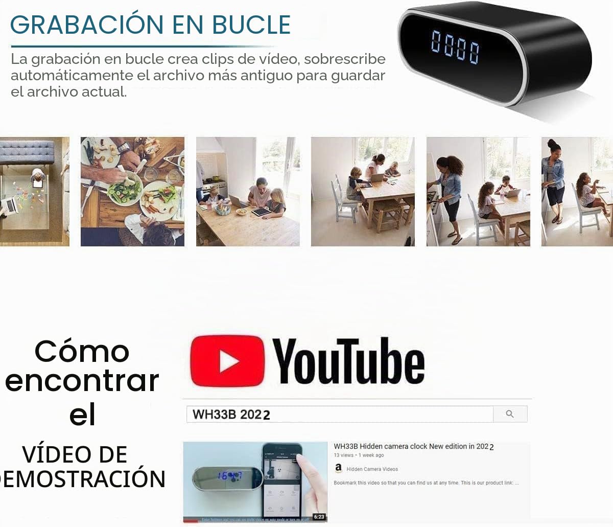 Despertador 4K FULL UHD WiFi Cámara espía roja Videocámara Mini DV Grabadora de vídeo portátil Soporte Android iPhone App Vista Control remoto 140 Ángulo de visión nocturna Detección de movimiento