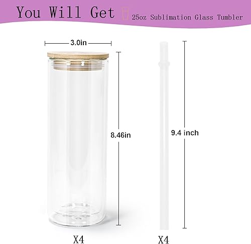 Miniatura 4 de sweet grain Vaso de vidrio sublimación con forma de globo de nieve con tapas y pajitas de bambú, paquete de 4 vasos de sublimación de 25 onzas,