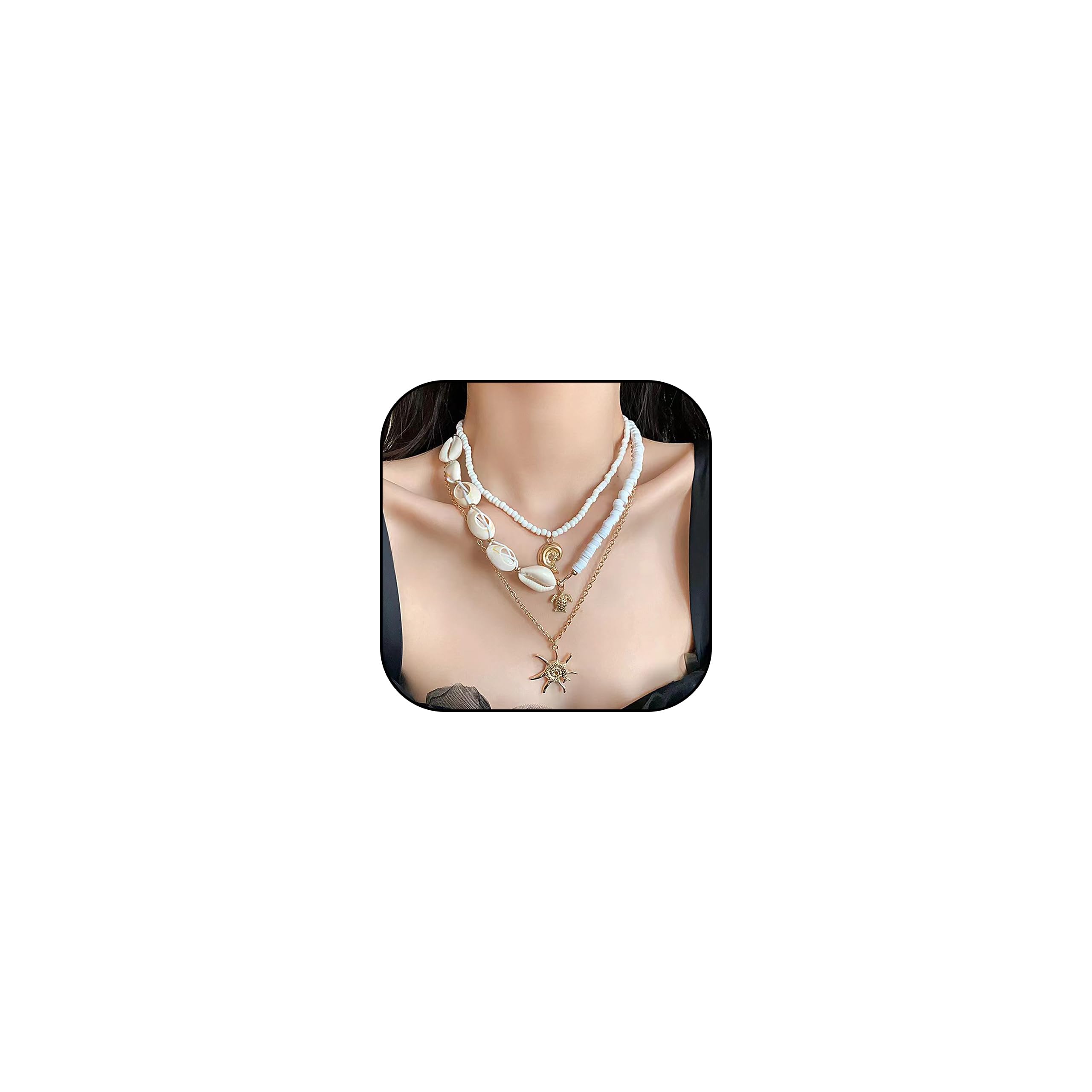 choice of all Gold Sea Shell Necklace Layer Charm Necklace for Women Boho Summer Seashell Beach Starfish Necklaces Beach Vacation Essentials