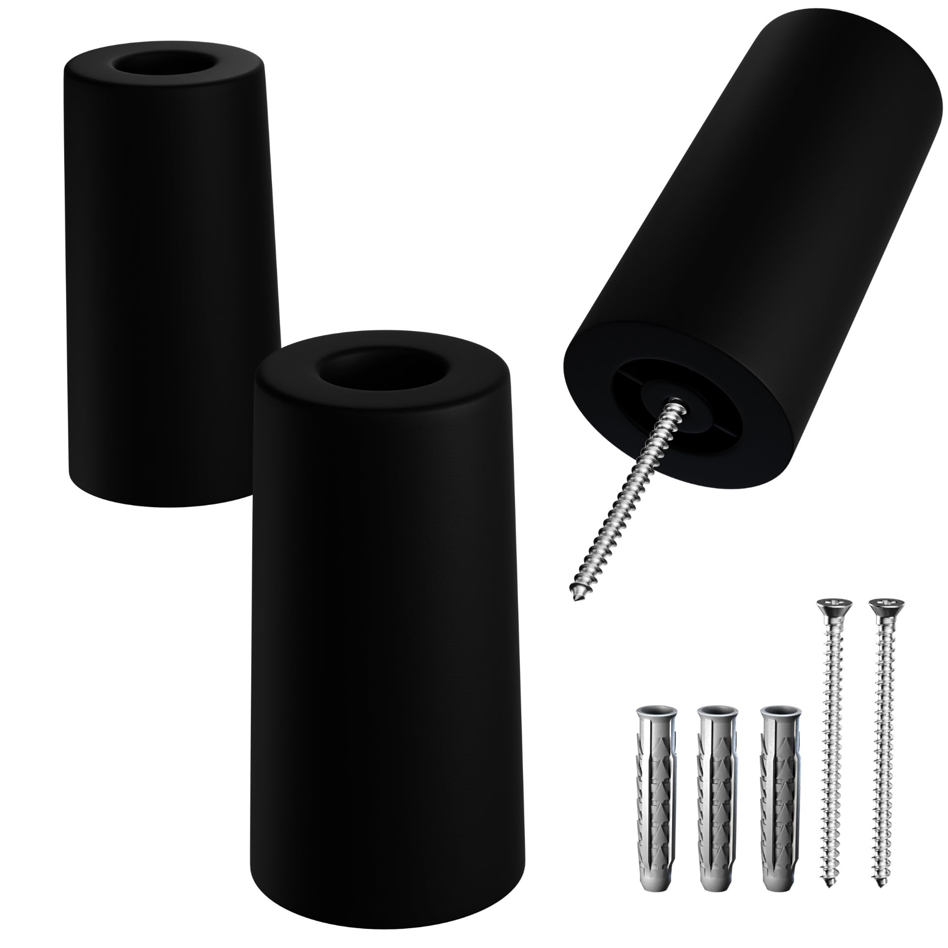 LouMaxx Türstopper Boden aus Gummi - Bodentürstopper Ø 40 mm x 75 mm zum Schrauben - Zuverlässiger Schutz Gegen Anschlagende Türen - 3er Set in Schwarz
