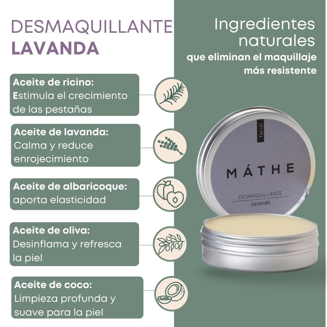 Bálsamo Desmaquillante Natural de Lavanda — Fortalece Pestañas y Elimina Maquillaje Waterproof — Piel Sensible (100 g)
