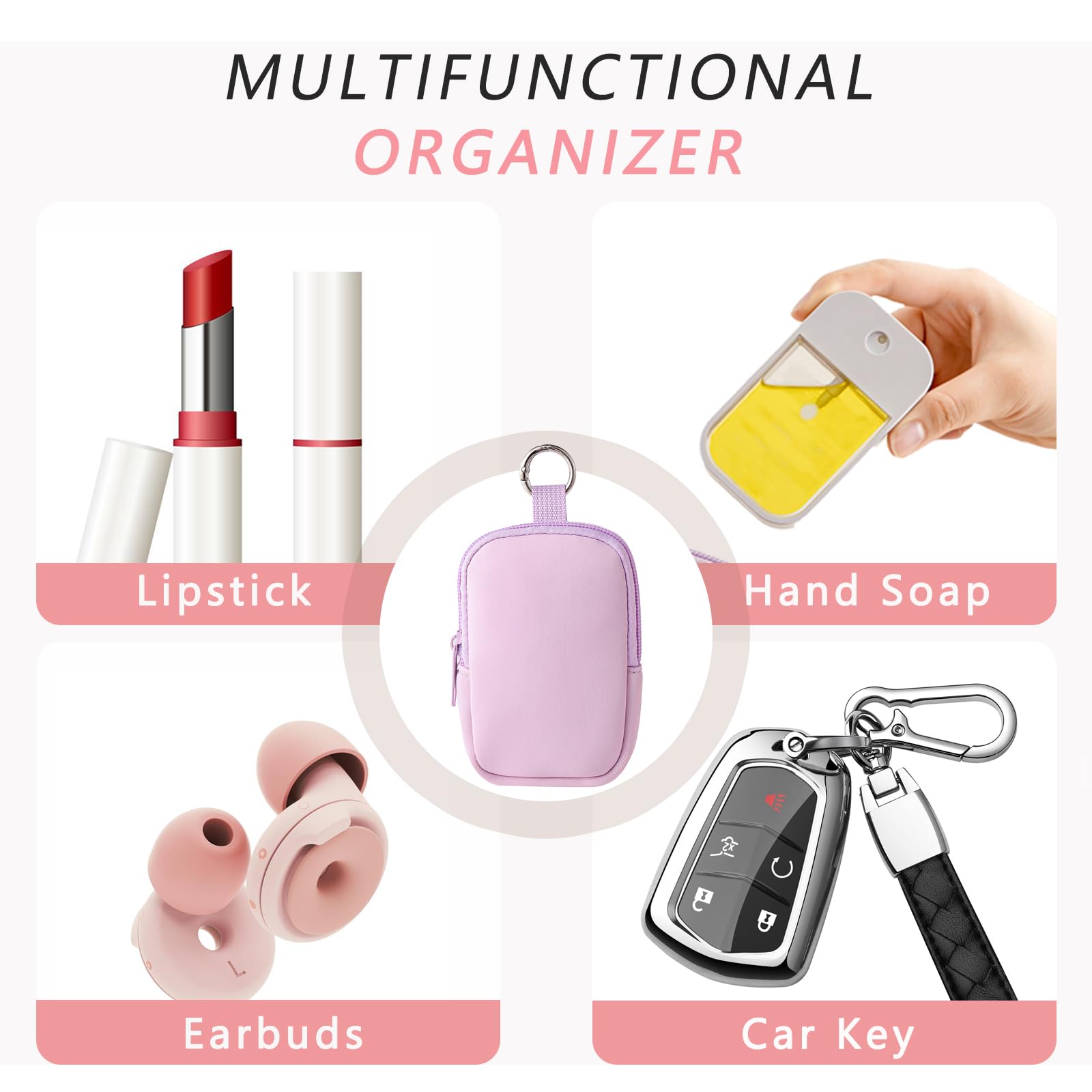 RSRSLEII Kleine Make-up-Tasche, Mini-Reise-Kosmetiktasche, weiches Neopren, Make-up-Tasche mit Reißverschluss, modisches Accessoire mit Karabinerhaken, niedliche Münztasche, Lippenstift, Kosmetik