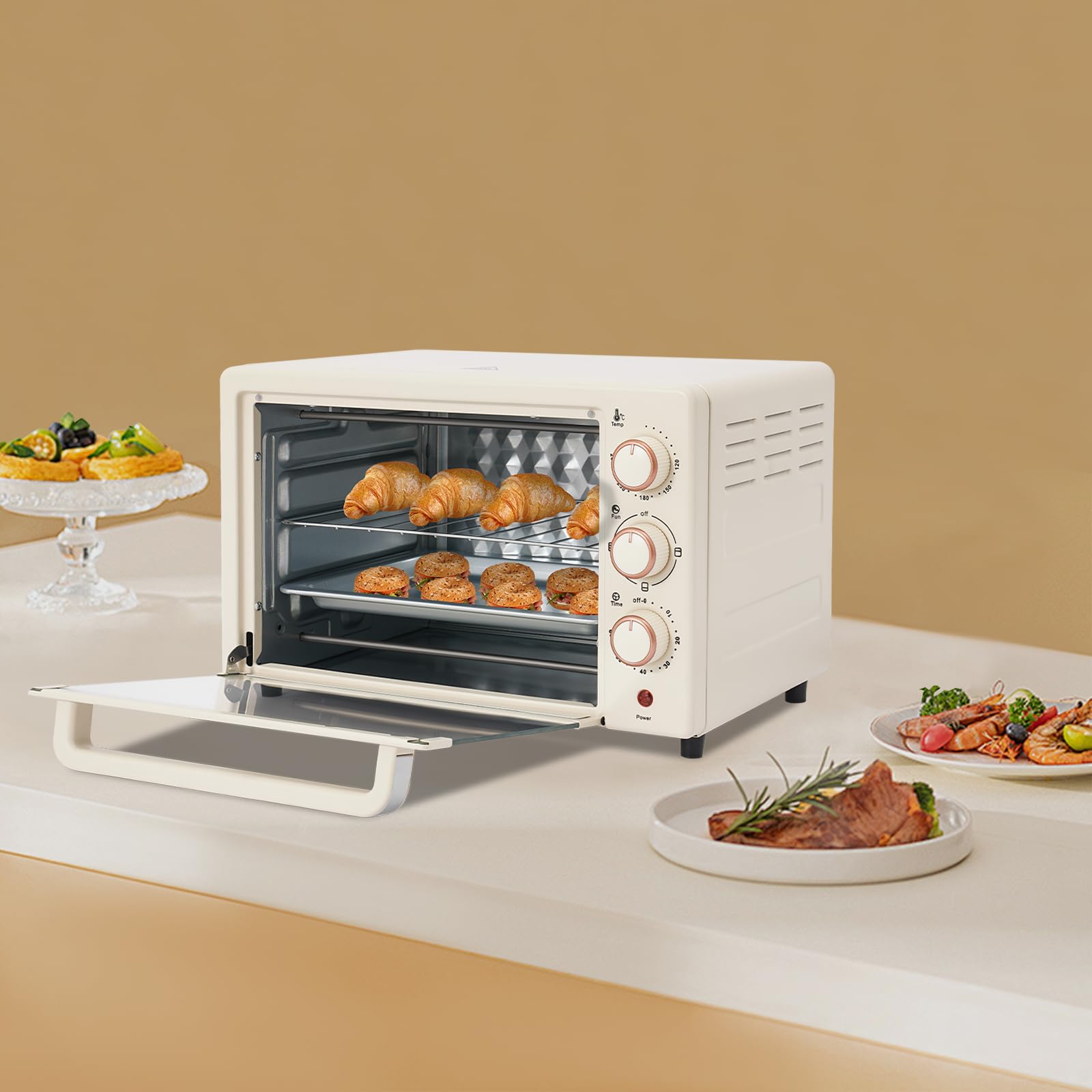 Mini forno da 22 l, piccolo forno con griglia e teglia, timer da 60 minuti, forno per pizza con protezione contro il surriscaldamento, compatto per cucina, famiglia, 1000 W