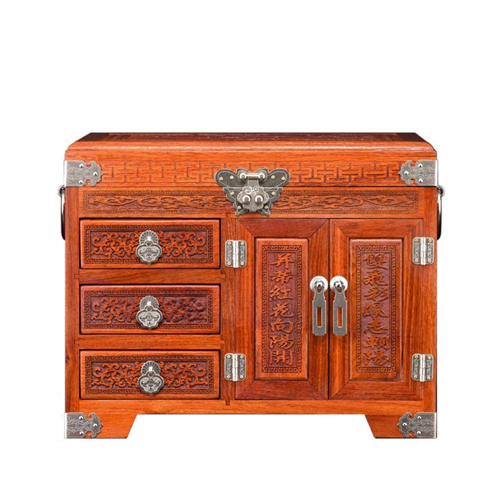 Lshtshf-ou Jewelry Box Mahogany Wooden Dressing Treasure Earring Storage Organizer(A)