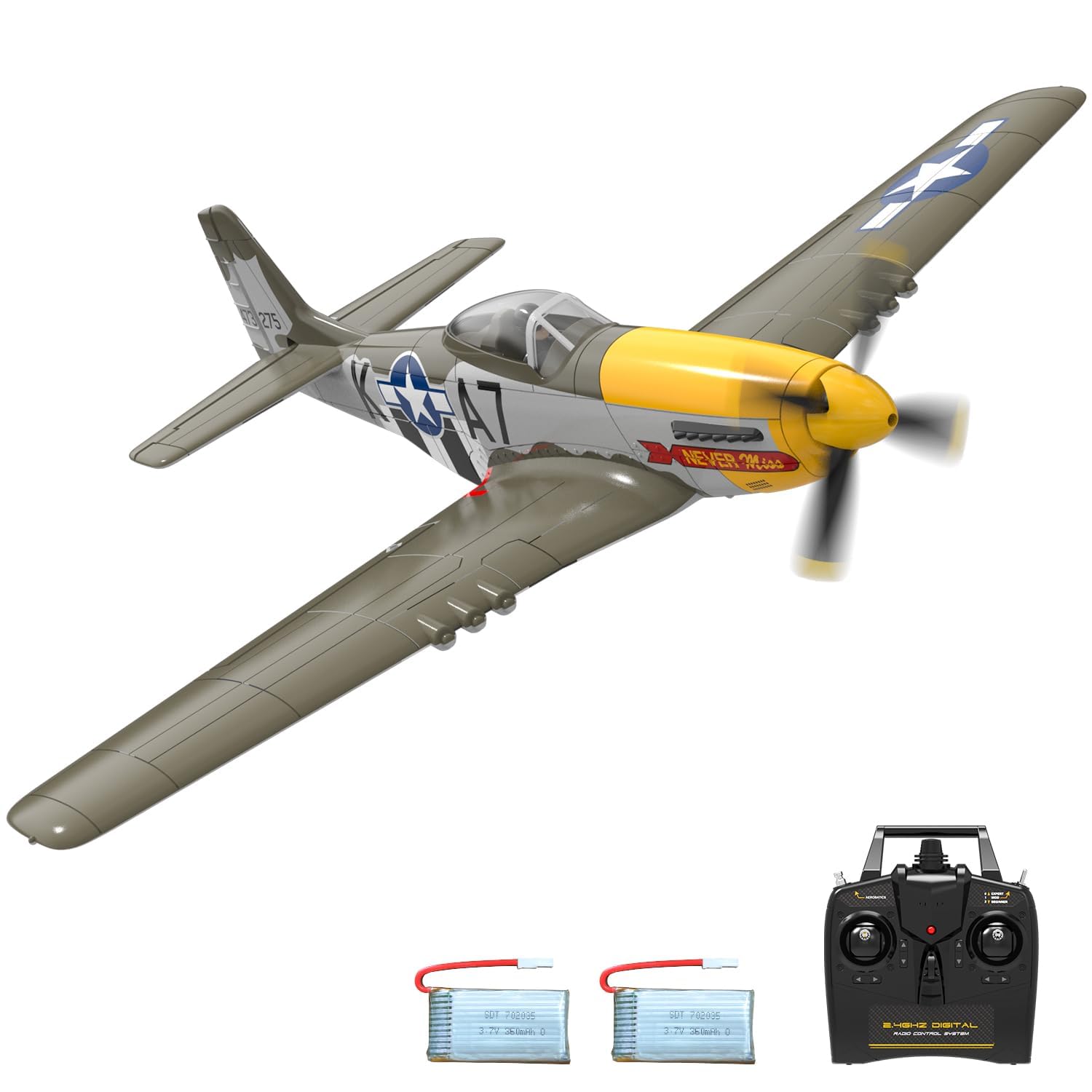 VOLANTEXRC Brushless 4CH RC Plane P51D Mustang 500mm Remote Control Airplane Fighter RTF with 6-Axis Gyro, 3 Modes & Aerobatics, 2.4GHz Radio Controlled Aircraft for Beginners, Boys & Adults