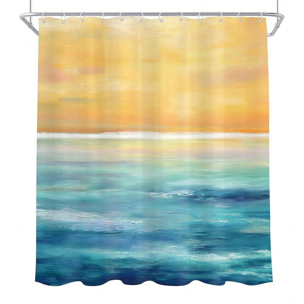 GLKSDLPO Abstract Blue Yellow Ocean Shower Curtain, Beach Sea Painting Sky Sunrise Landscape Bathtub Curtain for Wet Room(88x210cm/35x83in(WxH)