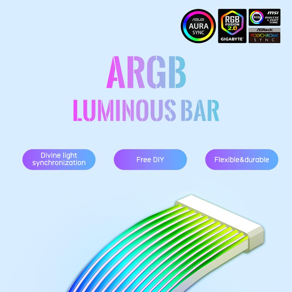 TZMRIT PC Cable Rgb, ARGB PSU Cable Cover Cable Extension, RGB Power Extension Cable Cover Kit for Motherboard and GPU PC Cable Parts Decoration (24PIN BK) - 3