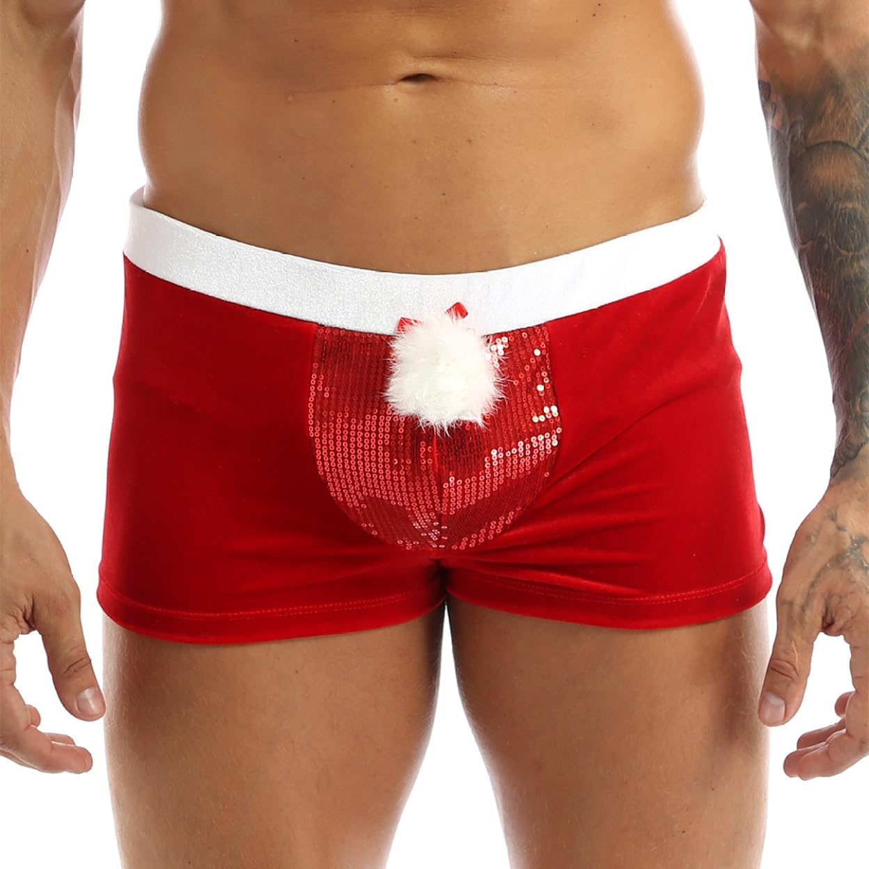 Men's Christmas Santa Claus Velvet Costume Sequin Trunk Boxer Shorts Underwear
