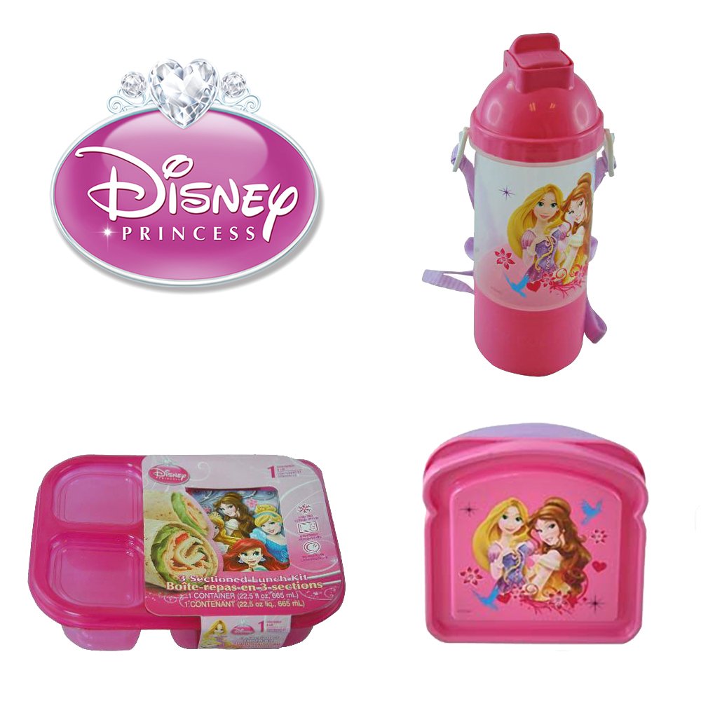 Buy Disney Princess Kids 3 Piece Reusable Lunch Container Kit Rock N Sip N Snack Water Bottle