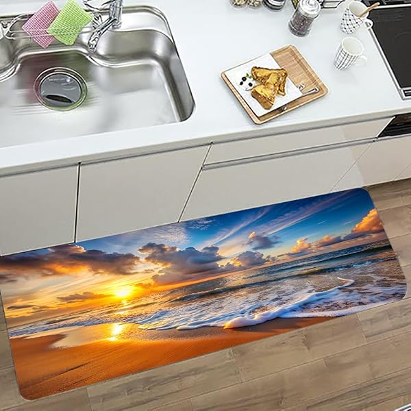 WODEJIA Non Slip Bath Mat Sponge for Bathroom Sunset Beach 72x24 in by WODEJIA - Used condition - Image 6
