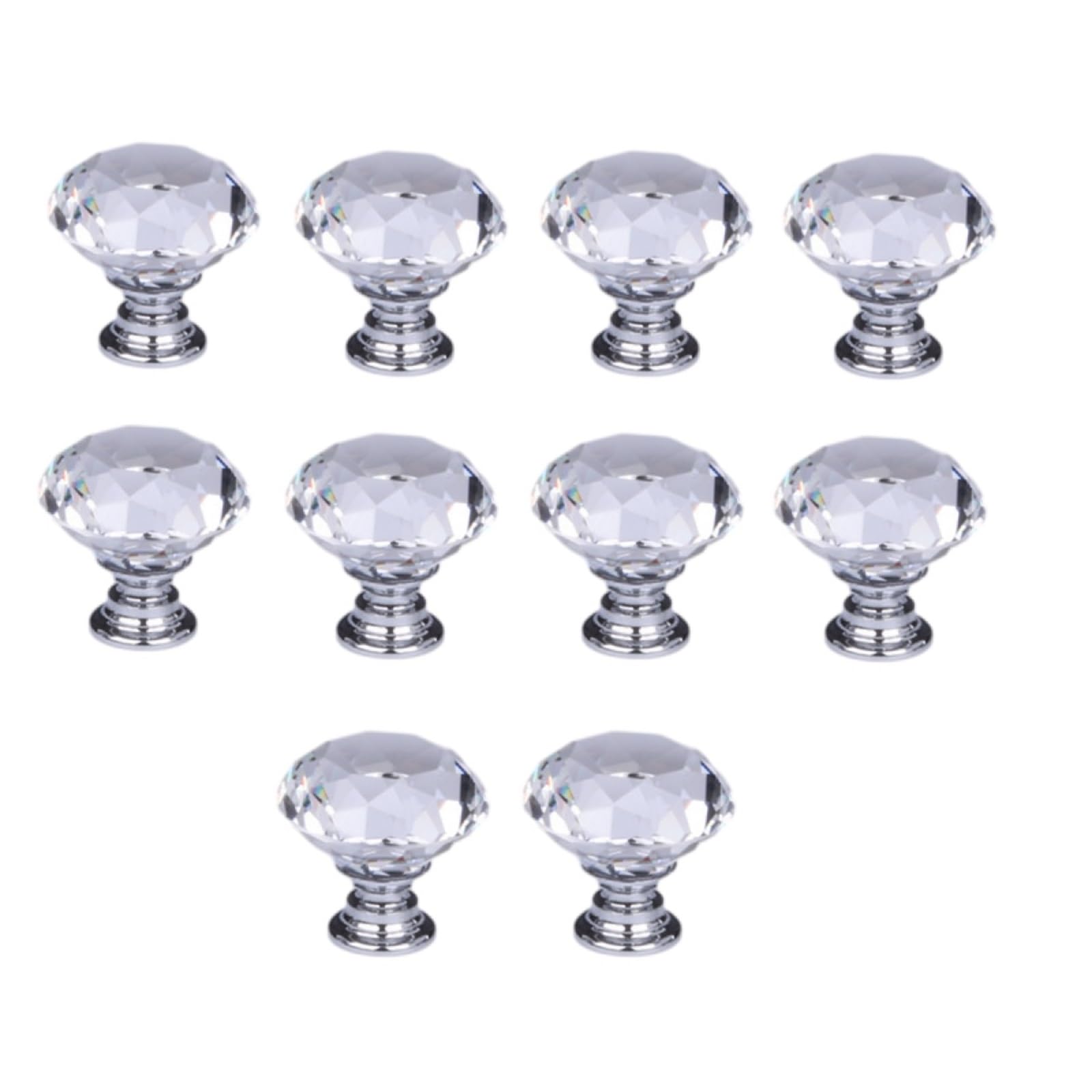 Kfgisd Silver Base 2Pc Drawer Pulls Door Handles Single Hole Wardrobe Door Drawer Diamond Crystal Handle,Crystal Handles(,30Mm)