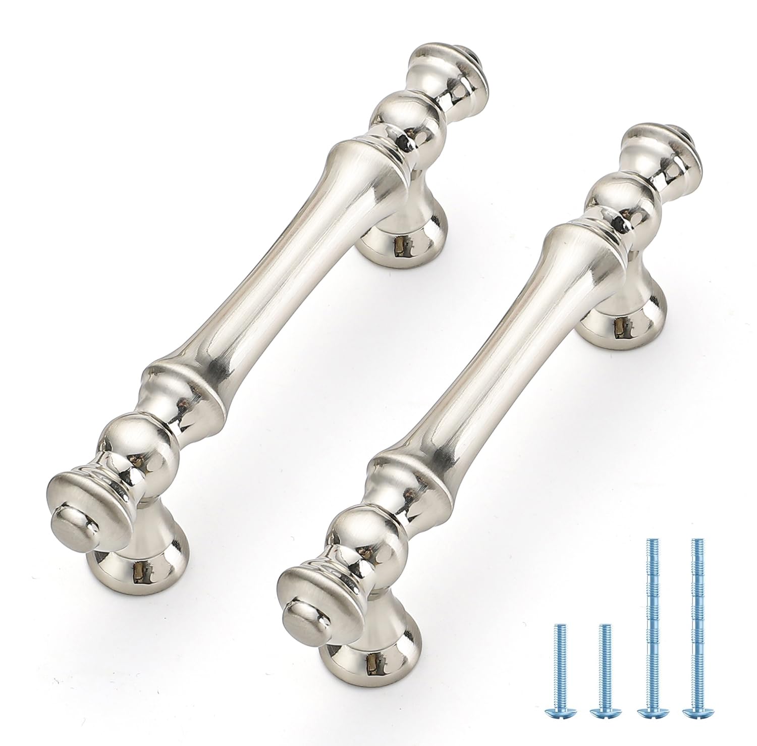 JOY DECOR 10 Pack 3 Inch Brushed Satin Nickel Kitchen Cabinet Handles, Zinc Silver Drawer Pulls for Cupboard, Dresser, and Wardrobe, 3" (76mm) Hole