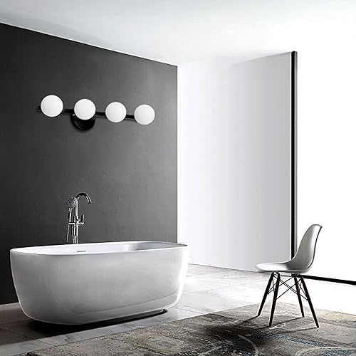 Miniatura 9 de Lightdot Lámpara de tocador de baño de 4 luces, 26 pulgadas, modernas luces negras con globo de aguapantalla de policarbonato inastillable, lámparas