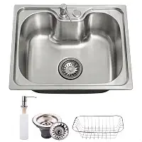Cuba Cozinha Gourmet Aço Inox 201 50x40cm Quadrada Escovada SOFTINOX Embutir ou Sobrepor — Kit Cuba com Dispenser, Cesto Escorredor e Válvula