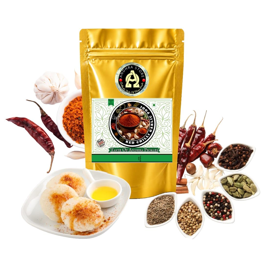 Andhra Store |Andhra Red Chilli Garlic Podi| Red Chilli Garlic podi | Gun Powder (100 Grams) | Whole roasted Guntur chillies ground with raw garlic and chana dal. Bold and garlicky — this one has a strong character.-image-18