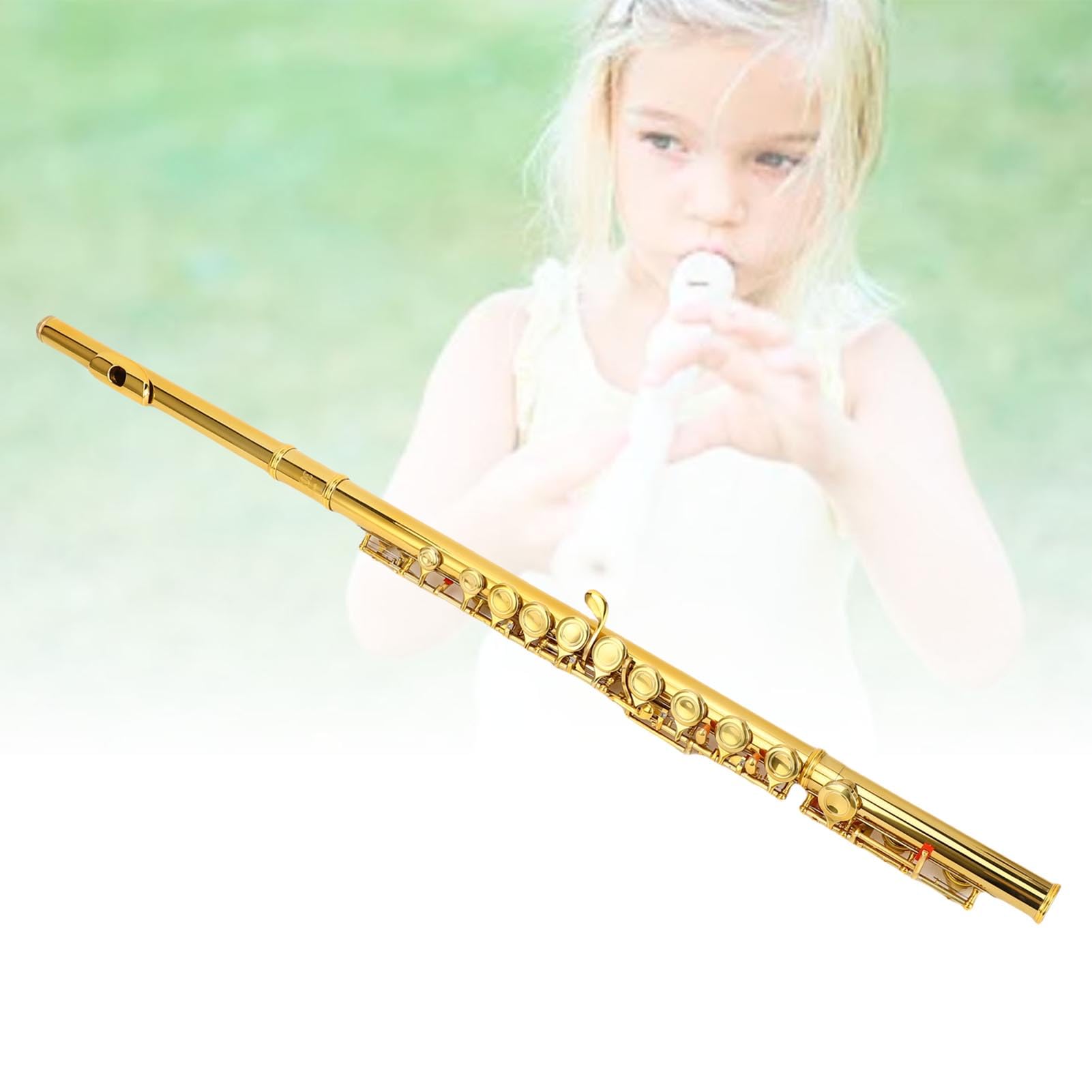 C Flauti, Strumento Flauto dello Studente Dorato con Tasto E a Divisione, Foro Chiuso 16 Flauto per Bambini per Principianti, Include Kit di Pulizia, Custodia, Asta della Sonda, Cupronickel