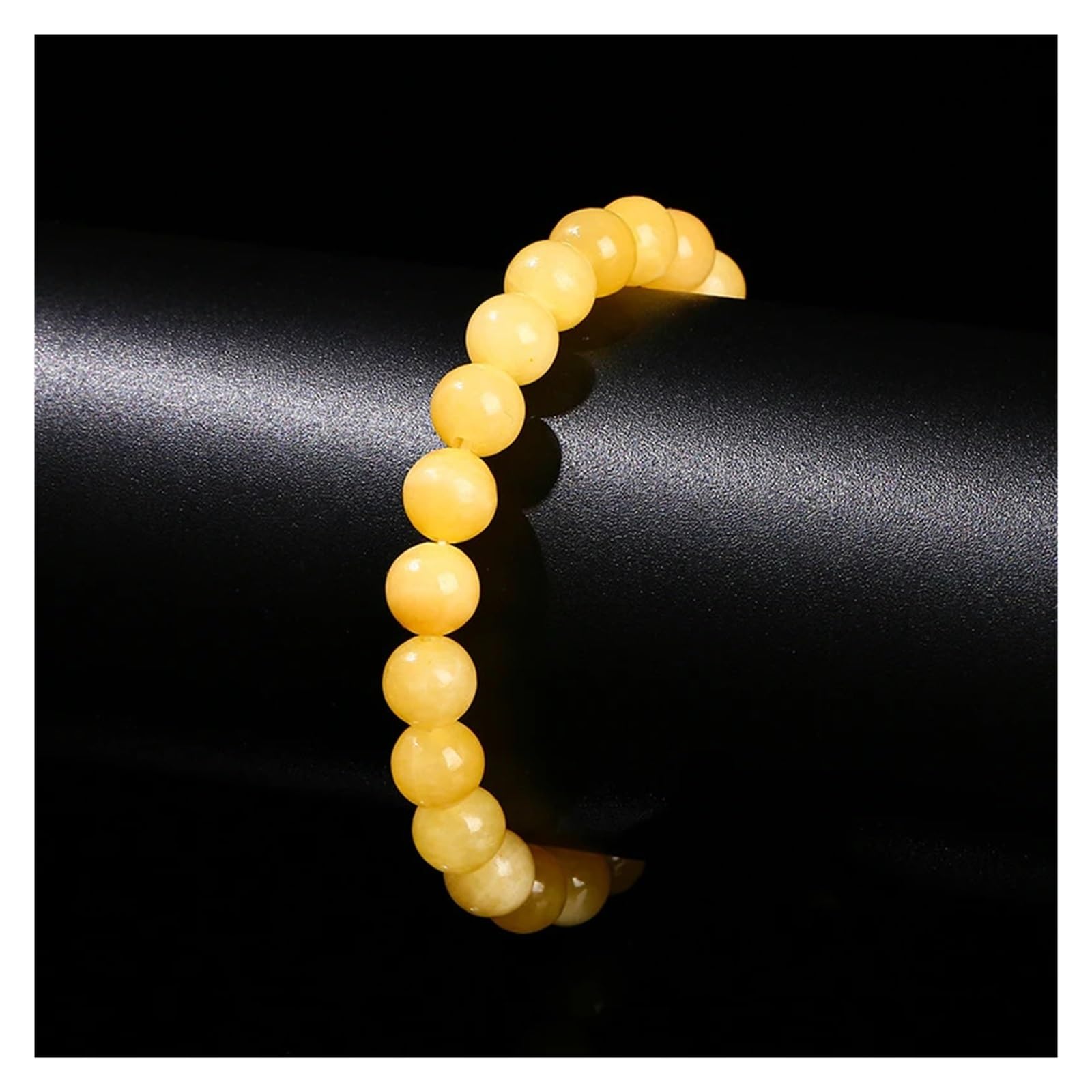 Generico Bracciale con perline rotonde in giada gialla, pietra, donna, uomo, braccialetti elasticizzati jewerly