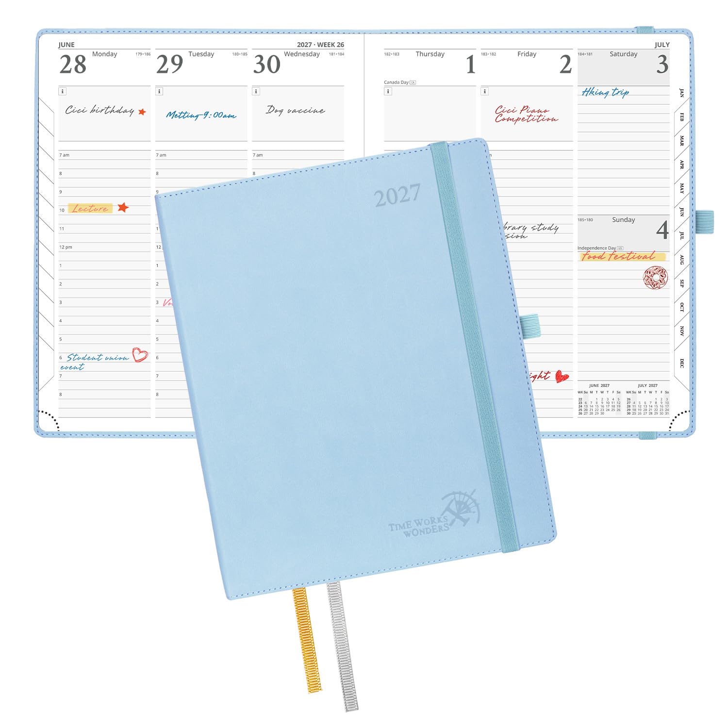 POPRUN 2027 Diary Week to View Approx. A4 Large–PU Leather, Vertical Layout