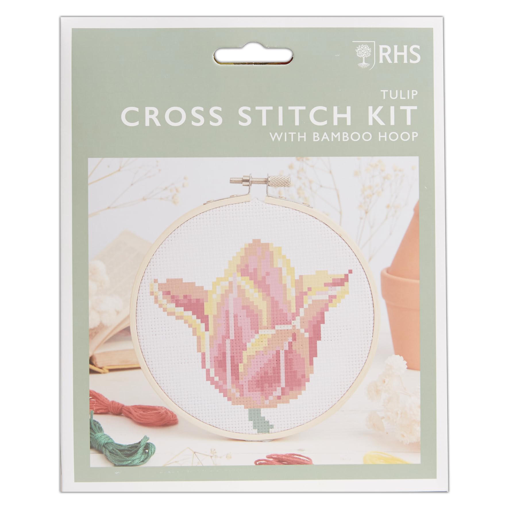 Rhs Multicoloured The Royal Horticultural Society Cross Stitch Kit, Tulip Design, 14Cm Embroidery Kits For Adults, Cross Stitch Kits For Adults Beginners, Gift Idea, With Embroidery Patterns, Embroidery Set