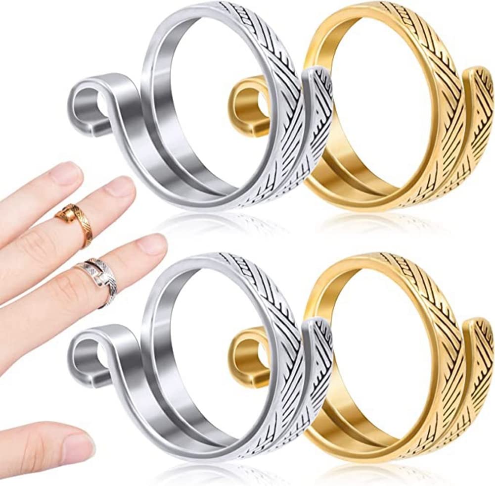 2 Pcs Adjustable Knitting Loop Crochet Loop Knitting Accessories, Hand-Made Silver-Plated Copper Rings, Faster Crocheting Ring, Yarn Guide Finger Holder Thimble (Silver)