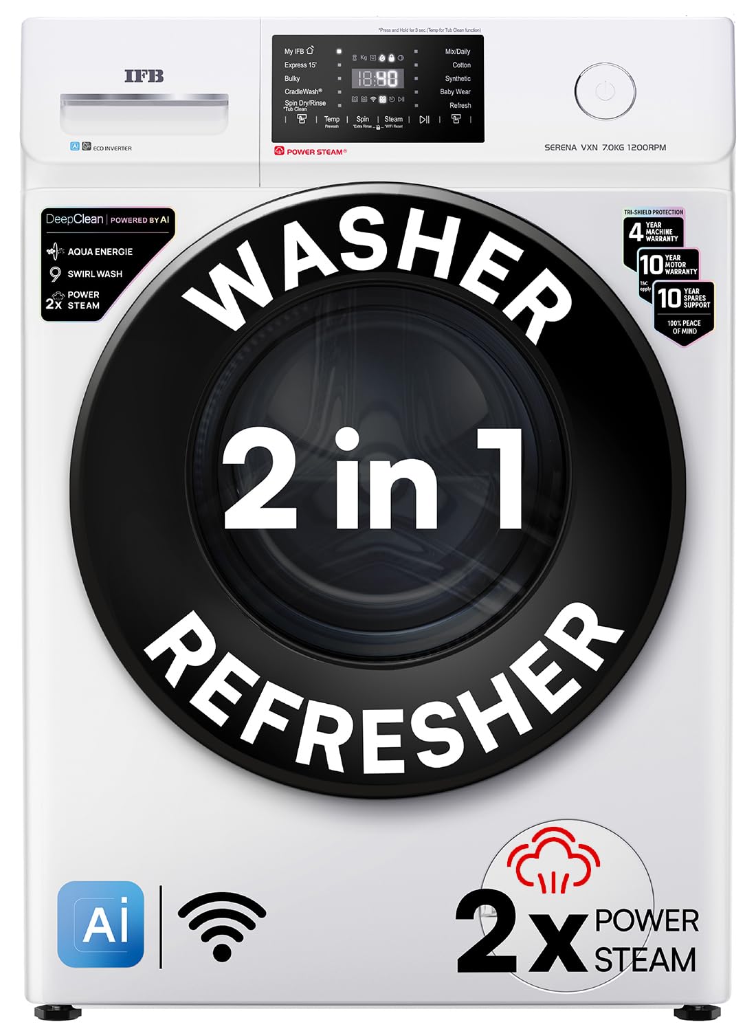 IFB 7 Kg 5 Star, DeepClean® Technology, AI Powered, WiFi, Fully Automatic Front Load Washing Machine (SERENA VXN 7012 CMS, PowerSteam®, 9 Swirl, Steam Refresh, Inbuilt Heater, Eco Inverter, White)-image-19