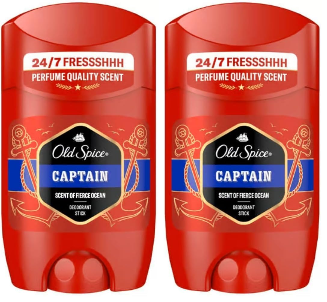 Old Spice Captain Deo Stick für Herren 50 ml, 48 h Frische, 0% Aluminiumsalze, keine weißen Rückstände und gelben Flecken (2er Pack)