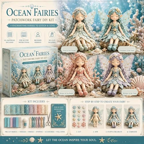 Kit de costura premium: 4 muñecas de tela aladas DIY con materiales de patchwork completos 6