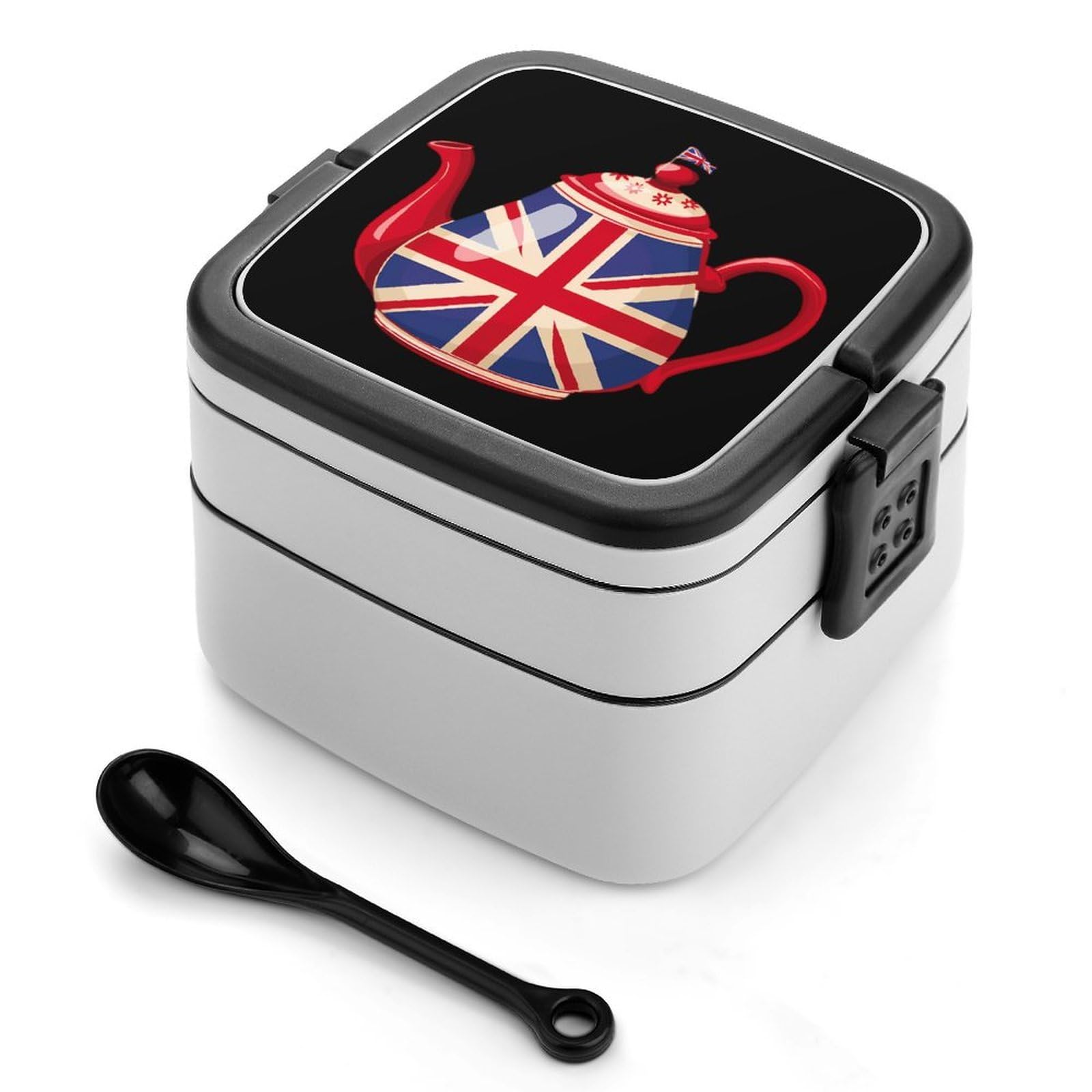 CGSBNGHA British Tea UK Teapot Union Jack Flag Bento Lunch Box 2 Layer Lunchbox Food Container for Adults Office
