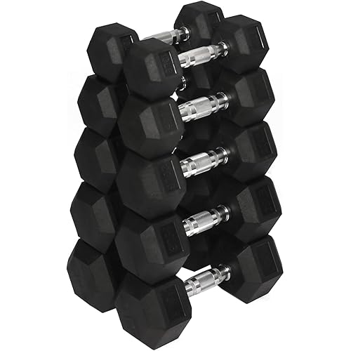 Premium Rubber Coated Hex Dumbbell Weight Set, Multiple Packages
