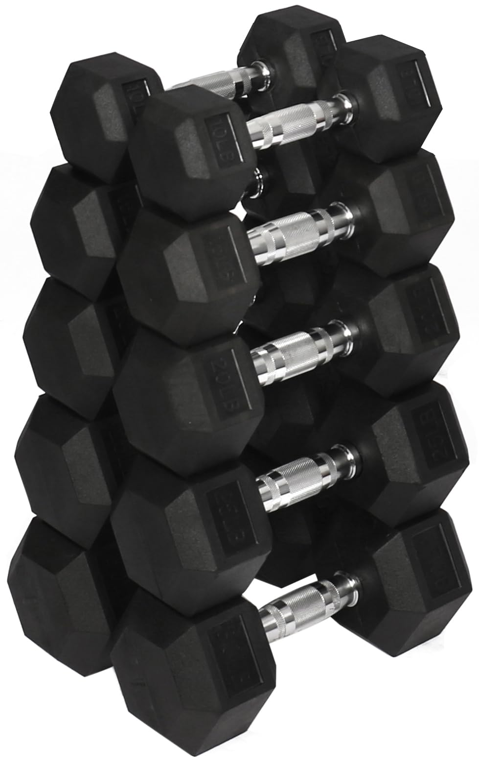 Signature Fitness Rubber Encased Hex Dumbbell Set Including 10 15 20 30LB Pairs