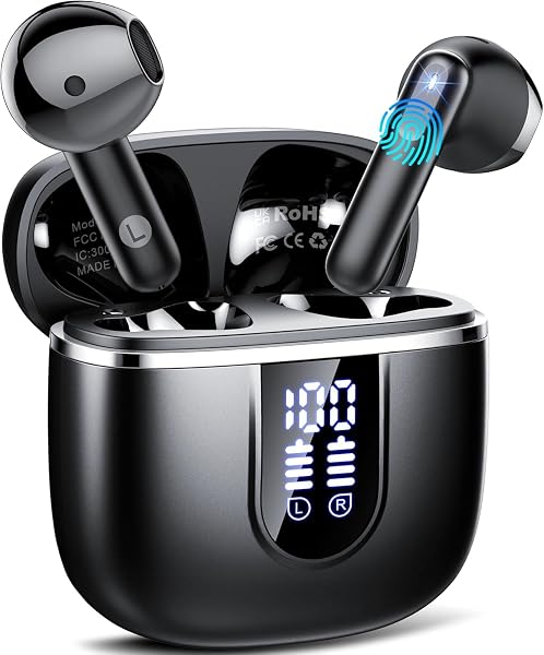 Auriculares Inalambricos Bluetooth 5.4, Auriculares Bluetooth con HiFi Estéreo, 40H Cascos Inalambricos Bluetooth con 4 HD Mic ENC Reducción de Ruido, Pantalla LED, IP7 Impermeable Audifonos USB-C - 1