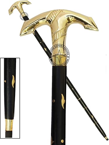 Bastón de madera de palisandro con mango de latón dorado, regalo para hombres y mujeres, 37 pulgadas, negro ESAB