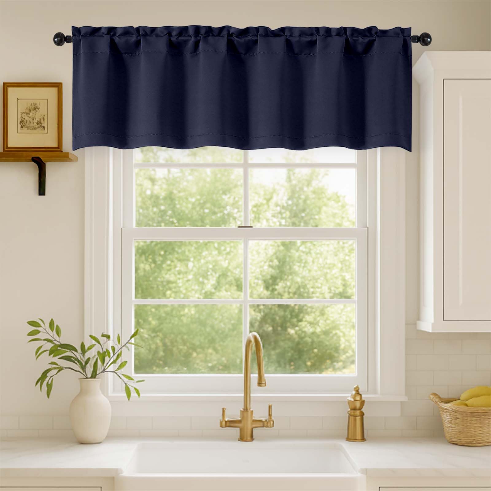 Cenefas de color azul marino para ventanas, 1 pieza, cortinas opacas suaves y sólidas con aislamiento térmico para ventana de cocina, baño, sótano, cafetería, bolsillo para barra, azul