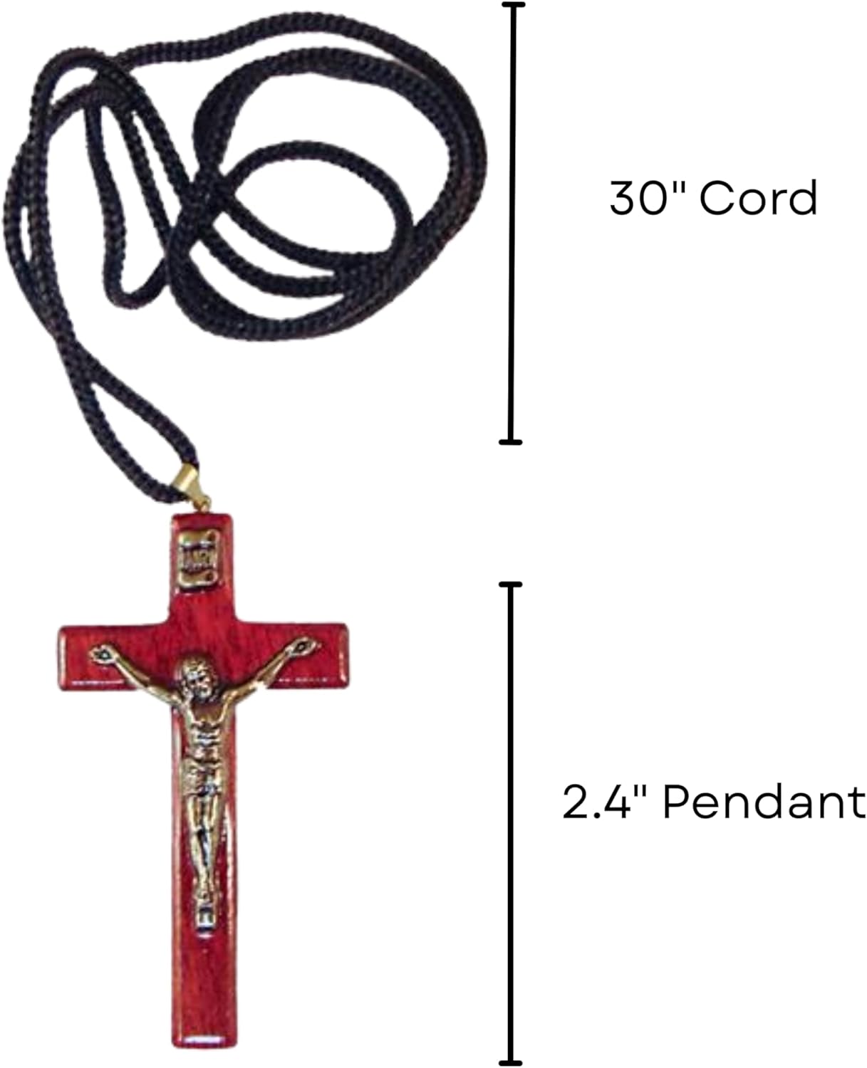Catholica Shop Religious Wear Handcrafted Cherry Wood Corded Necklace Cross Pendant for Men and Women. Made in Brazil - 2.4 Inches - Image 4