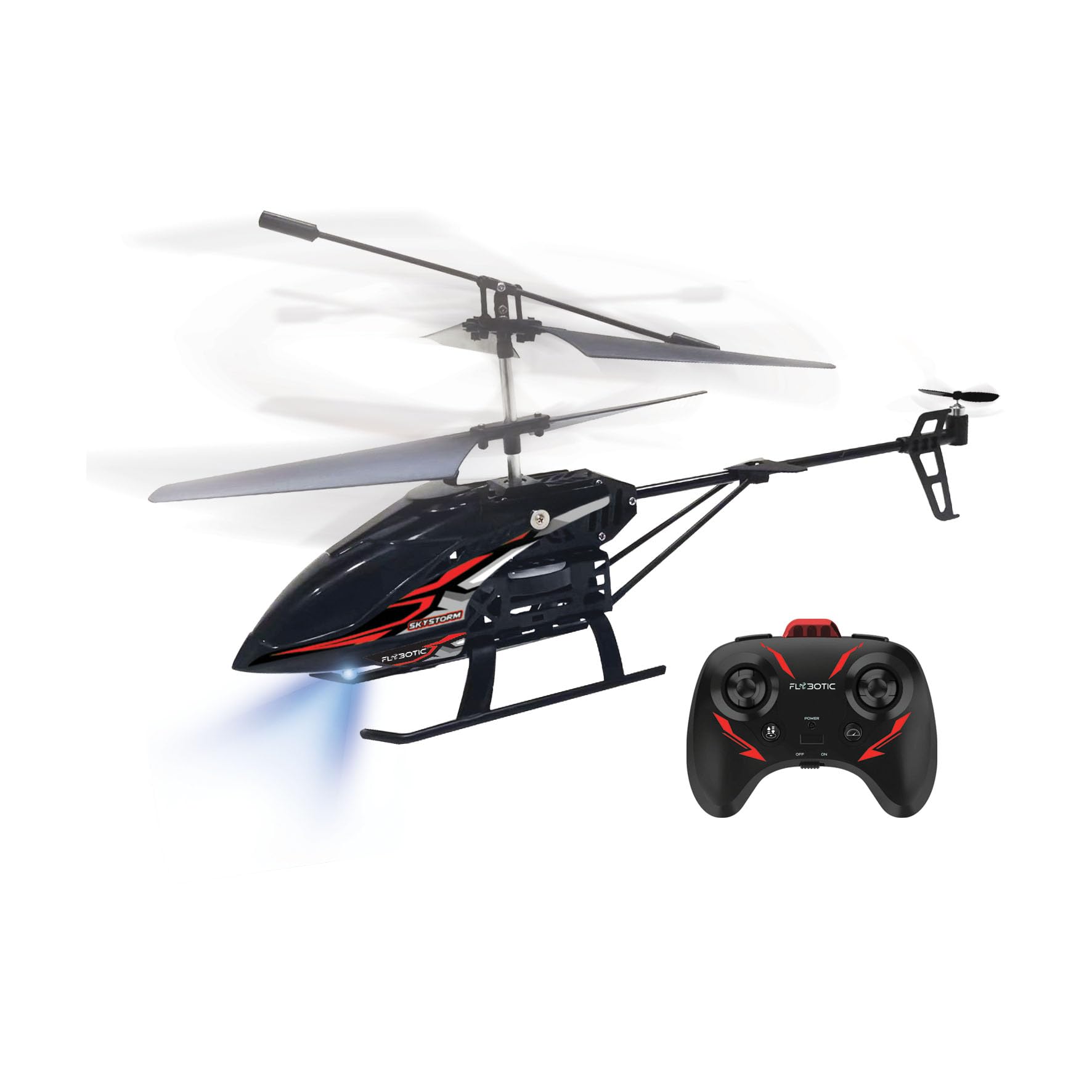 Flybotic - Sky Storm – Hélicoptère Radiocommandé 3 Canaux – Gyroscope & Rotor Coaxial pour Stabilité – Vol Stationnaire – Effets Lumineux – Batterie Incluse – Jouet RC Enfant dès 8 Ans